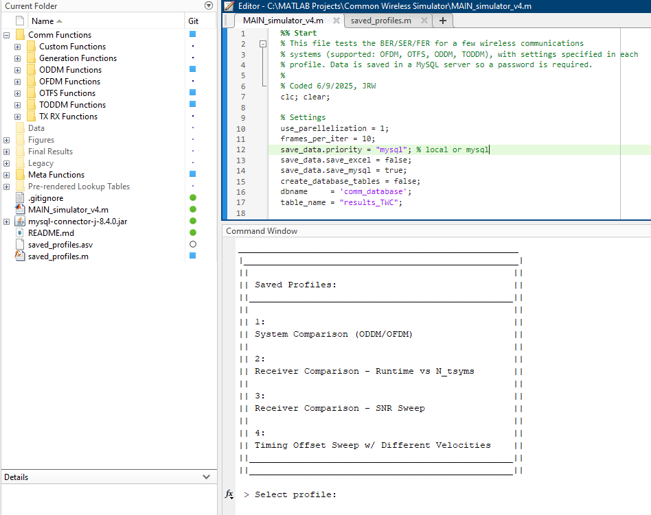 Control window for the main simulator file